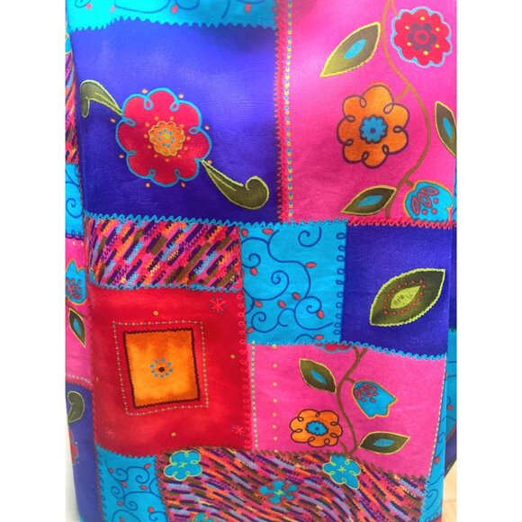Maggie Sweet Size 2X Colorful Flowers Patchwork Soft Satin Tunic - Picture 5 of 5